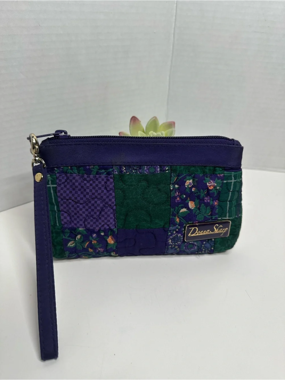 Dooney & Bourke Purple and Green Quilted Wristlet Cosmetic Pouch